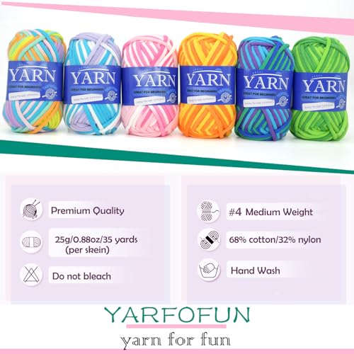 6 Pack Rainbow Multicolor Cotton Crochet Yarn for Beginners - Easy-to-See Stitches Mini Variegated Series for Knitting and Crocheting - color: Variegated Series, size: 6 PACK
