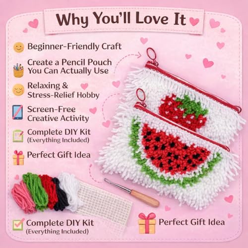Latch Hook Pencil Case Kit for Adults Beginners, Strawberry & Watermelon - color: Strawberry n Watermelon