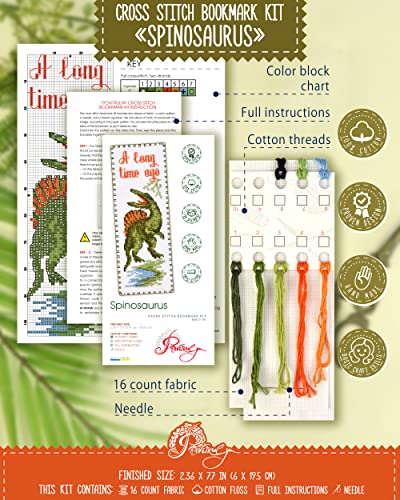 Povitrulya Dinosaur Counted Cross Stitch Kit Spinosaurus - DIY Bookmark Set for Hand Embroidery - color: Spinosaurus