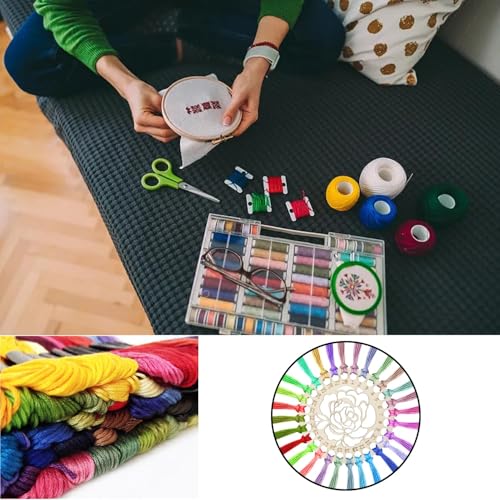 3PCS Wooden Embroidery Floss Organizer Cross Stitch Floss Holder Flower Pattern Thread Organizer with Holes for DIY Sewing Crafts Making, 3 Styles