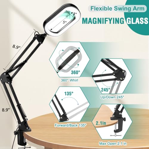 IVMAIE 12X Magnifying Glass with Light, Rectangle Real Glass Lens - color: Black, size: 12X