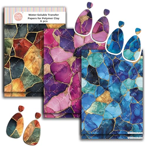 GOTO CLAY TOOLS Alcohol Ink Style Clay Transfer Paper – 6 Pcs, Transfer Paper for Polymer Clay, Ink Art Polymer Clay Transfer Sheet for Jewelry Making - color: Alcohol Ink Clay