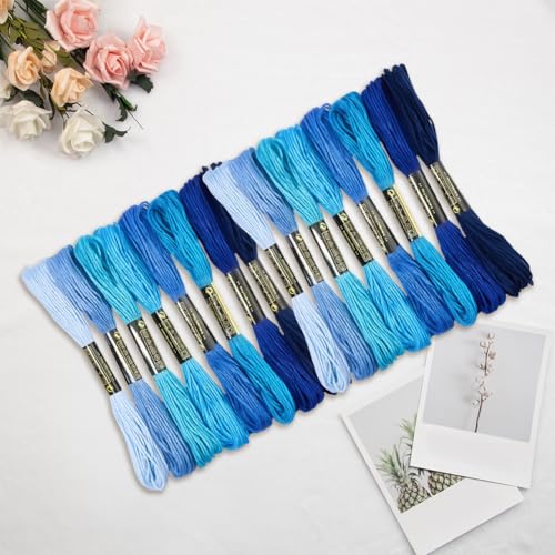 16 Skeins 131 Yards Embroidery Thread Friendship Bracelets String Cross Stitch Threads Cotton Floss Yarn 6 Ply 1.2mm for DIY Making Sewing Needlework Knitting Stitching Craft Supply Blue - color: Blue
