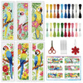 INFUNLY 6PCS Parrot Cross Stitch Bookmark Kits 3×8.5inch Bookmark Making Kit for Beginners Birds DIY Stamped Embroidery Bookmarks with Instruction for Book Lovers Reader Writers - style: Parrot