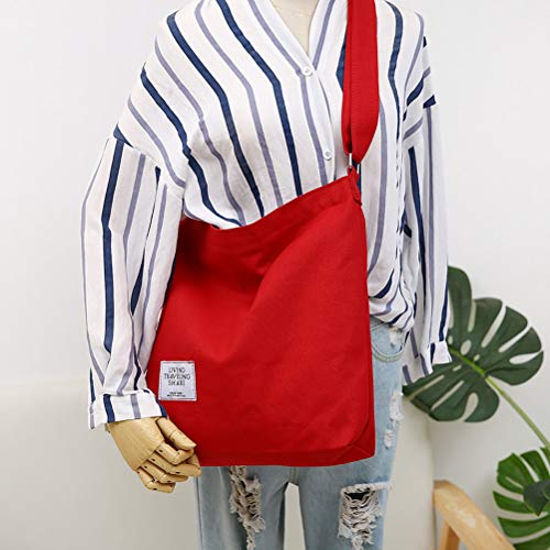 Covelin Women's Retro Large Size Canvas Shoulder Bag Hobo Crossbody Handbag Casual Tote - color: Red