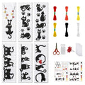 FREEBLOSS 6 Set Cross Stitch Bookmark Kits 11CT 8"x2.4" Black Cat Theme - style: Sketched kitten