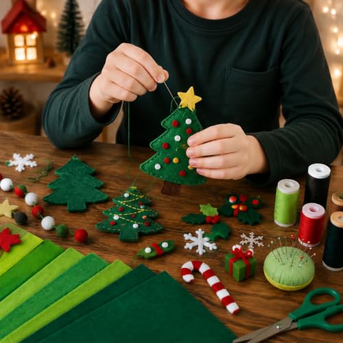 30Pcs Stiff Felt Sheets, 1mm Thick Felt Fabric Squares for Sewing & DIY - color: Dark Green Series