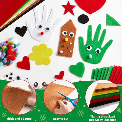 gisgfim 42Pcs Christmas Felt Fabric Sheets 8 x 12 Inch Red Green Black Assorted Soft Thick Felt Pack with Wiggle Google Eyes Pom Poms Glitter Patchwork Craft for DIY Sewing Creative Art Project Decor - style: Christmas Series