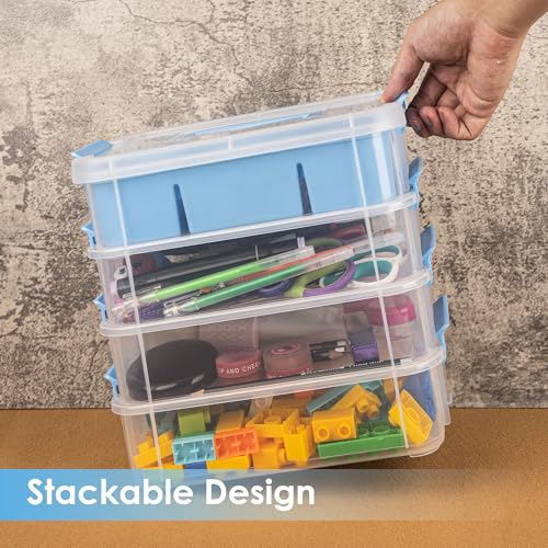 CraftGenes Art Supply Storage Organizer, 4-Tier 10 Qt Box, 2 Trays, Blue - color: Blue