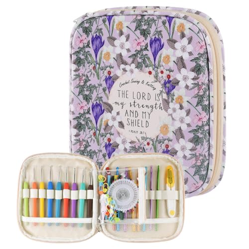 Crochet Hook Case,Portable Zipper Storage Organizer Bag for Crochet Hooks, Knitting Needles, Project & Sewing Supplies, Lightweight,Easy to Hold (No Accessories Included).Purple Lily - color: purple lily