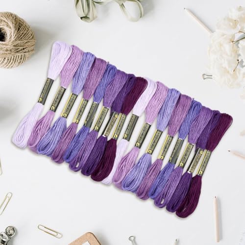 16 Skeins 131 Yards Embroidery Thread Friendship Bracelets String Cross Stitch Threads Cotton Floss Yarn DIY 6 Ply 1.2mm for Making Sewing Needlework Knitting Stitching Craft Supply Purple - color: Purple