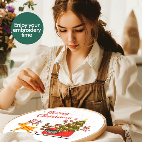 wtisan Christmas Embroidery Kit, Cross Stitch Kits for Beginners, Needlepoint with All Tools & Instructions, Stamped Hand Embroidery Starter Kit for Holiday Crafts & Xmas Home Decor, W15 - color: W15, size: 1 Pack