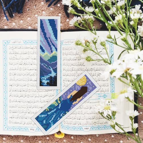 BEUNITONE 6 Pcs Cross Stitch Bookmark Kits for Adult Beginners Starry Sky Pattern DIY Stamped Embroidery Bookmark Kit with Instructions Cross Stitch Kits for Book Lovers Reader Writers Gift 2.4"x8" - style: Starlit Sky