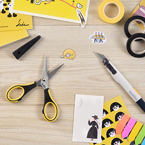 Beaditive Precision Craft Scissors - Stainless Steel Blades With Safety Cap - Ultra Sharp Tip & Non-Slip TPR Handles - For Adult & Kid Paper Crafting, Scrapbooking, Home, Office, and School Use - style: Yellow