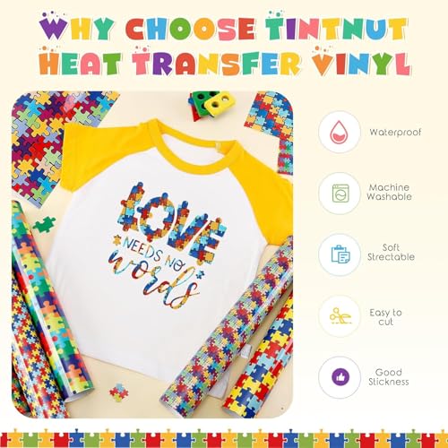 Tintnut Puzzle Heat Transfer Vinyl,10 Sheets 10"x12" Iron on Vinyl - color: Jigsaw-10