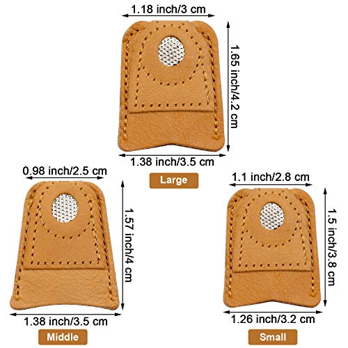 WILLBOND 6 Pieces Sewing Thimble Finger Protector Leather Coin Thimble Pad Cover for Knitting DIY Quilting Pin Needles Craft Accessories Tools, 3 Sizes