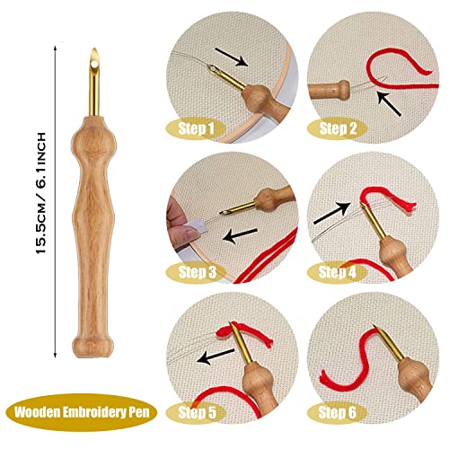 Allazone Embroidery Kit - 17 Pcs with 3 Plastic Hoops, 3 Punch Needles, 12 Colors, Big Eye Needles & Threaders - color: 3 PCS Plastic Hoops