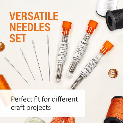 VONEEDL 35 PCS Large Eye Sharp Hand Sewing Needles 4 Assorted Sizes - Easy Threading Embroidery Needles - Perfect for Quilting, Crafting, Darning, Weave, Crochet, and DIY