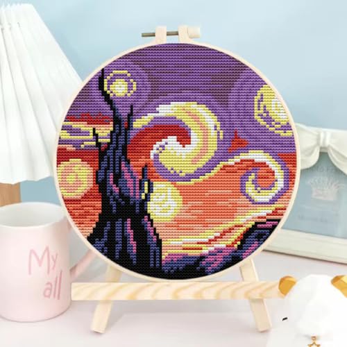 TCDZMYGS Stamped Cross Stitch Kits for Beginners-Starry Sky,with Hoop - color: Starry Sky-2603