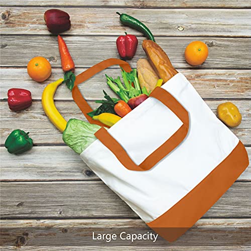 TOPDesign 1-Pack Super Strong Large 12oz Cotton Canvas Tote Bag, Reusable Grocery Shopping Cloth Bag, Fashionable Two-Tone Tote for Crafts, DIY Your Creative Designs - color: Orange/White