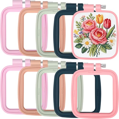 Hotop 10 Pcs Mini Embroidery Hoops ABS Plastic Cross Stitch Hoop for DIY Craft Art Sewing Needlework Cross Stitch Embroidery Projects(Square) - style: Square