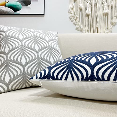 Slow Cow Embroidered Throw Pillow Cover 18 x 18 Inch Navy Blue - color: Navy Leaves, size: 18" x 18" (Pack of 1)