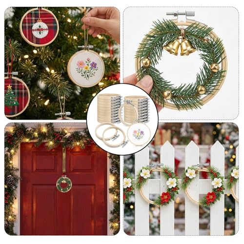40 Pieces 3 Inch Embroidery Hoops Adjustable Bamboo Circle Cross Stitch Hoop Ring Circle Mini Embroidrey Hoops for Embroidery Art Craft Sewing