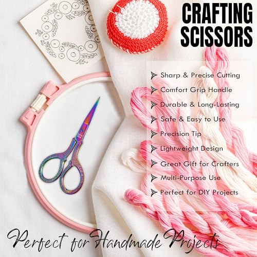 Sharp Embroidery Craft Crochet Yark Scissors with Safety Cover, 4 inch Stainless Steel Stork Shaped Scissors for Needlework Multi-purpose in Multi Color