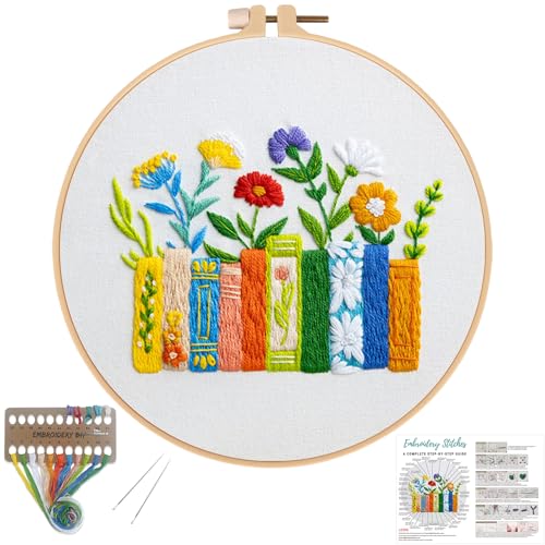 Louise Maelys Floral Books Embroidery Kit for Beginners DIY Needlework - color: book Flower