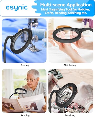 eSynic Desk Table Magnifying Glass with 15 LED Lights-800mAh Rechargeable