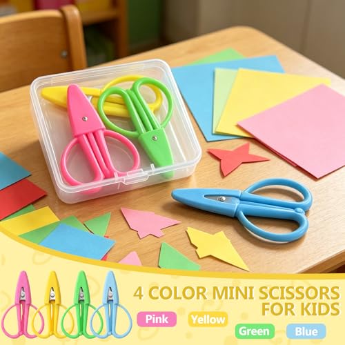 4 Pack Mini Scissors – Small Sharp All Purpose Scissors with Protective Cover, Tiny Detail Scissors for Travel, Crafts, Sewing, Embroidery, DIY (4 Colors)