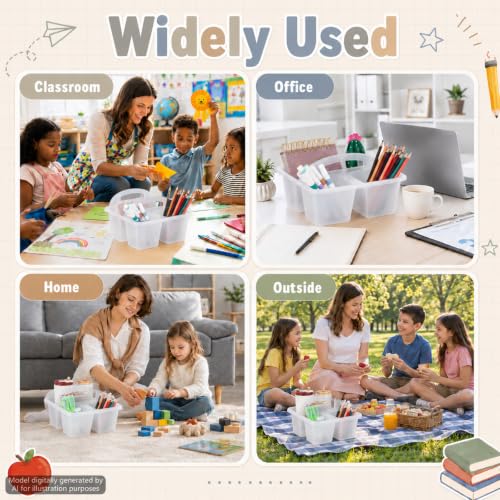 6 Pack Plastic Classroom Organizer Caddy with Handle, Clear - color: Clear
