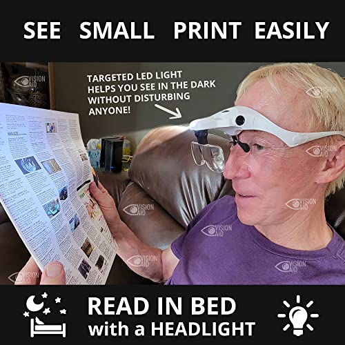 Vision Aid Magnifying Glasses with Light for Close Work, Illuminated Hands Free Headband Magnifier Goggles with Storage Case for Hobby Painting Reading Coin Watch Bead Jewelry… - style: 3 AAA Battery Powered (not included)