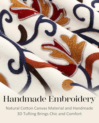 Embroidered Throw Pillow Cover, 20x12 Inch, Fall Floral - color: Fall Flower, size: 20" x 12" (Pack of 1)