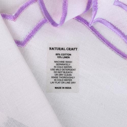 NATURALCRAFT Scalloped Cloth Napkins 18x18 in - White Edges Purple - color: White Napkin With Lavender Edges, size: 18" x 18" (Set of 4)
