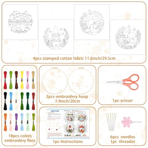 BEUNITONE 4 Set Embroidery Kit for Beginners, Fairy Tale Pattern Cross Stitch Kits, Needlepoint Kits for Adults with Instructions and Full Kit, Funny Hand Embroidery Patterns for Cloth and Home Decor - style: D-Fairy Tales