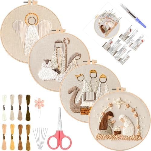YOUDRN Nativity Scene Embroidery Kit, 4 Set Christmas Embroidery Kits - color: 4 Set