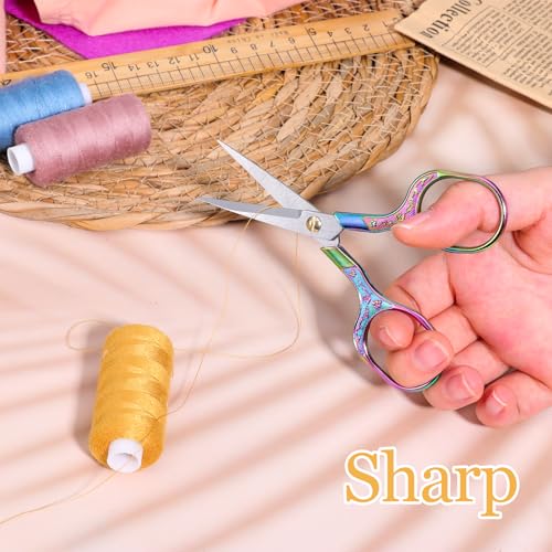 Small Sewing Scissors, 5 Inch Embroidery Scissors 2 Piece, Sharp Precision Crochet Scissors Facial Hair Beard Trimming Scissors for Yarn Fabric, Needlework, Arts & Crafts DIY Tools