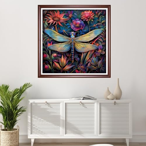 Redxing Stamped Cross Stitch Kits Full Range of Embroidery Starter Kits- Needlepoint Counted Cross Stitch Kits for Beginner Adults 11CT Printed Embroidery Kit-Dragonfly Flowers 18x18 inchs - color: DIYArtsKit08
