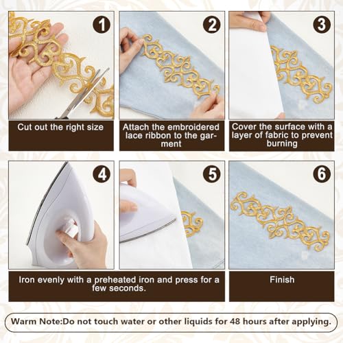 NBEADS About 5.2 Yards Gold Embroidery Polyester Ribbons, 3" Wide Adhesive Cloud Lace Trim Iron on Metallic Flower Lace for Sewing Costumes Gowns Home Decor Garment Accessories - color: Golden Ribbons