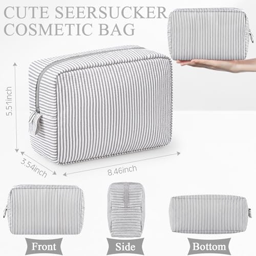 Sanwuta 3 Pcs Seersucker Makeup Bags, Gray - color: Gray