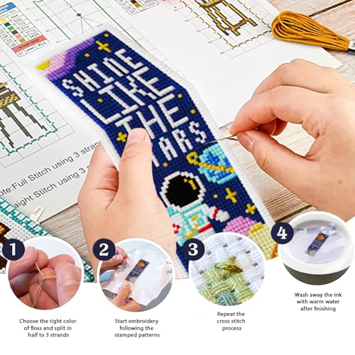 ORIGACH 6 Set Cosmic Space & Quotes Cross Stitch Bookmark Kit - style: Cosmic Space & Inspirational Quotes