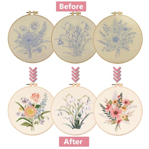 3 Packs Embroidery Kit for Adults, Embroidery for Beginners (Floral) - color: Floral