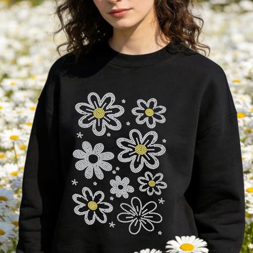 1 Pcs Abstract Flower Iron on Rhinestones Transfer, Hot Fix Iron on Patch Transfer Decals Crystal Heat Transfer Clothing Repair Decor for T-Shirt Hat Jacket Party - style: Abstract Flower
