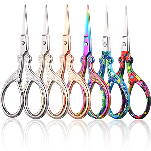 Chumia 6 Pieces 3.6 Inch Embroidery Scissors Bulk Cross Stitch Sewing Crochet Scissors Stainless Steel for Needlework Artwork (Retro Colors) - color: Retro Colors