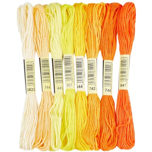 1 Box 65.6 Yards 8 Skeins 6 Ply Yellow Cotton Variegated Cross Stitch Floss Friendship Bracelet String Gradient Yarn Embroidery Assorted Bulk Thread Set for Hand Sewing Making Crochet DIY - color: Yellow Cotton Thread, size: 65.6 Yards