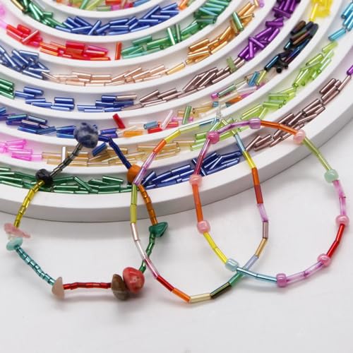 Tube Seed Beads Kit, 7mm, Craft Bugle Glass Beads with Bead Needle, Elastic String for Bracelet Necklace Jewelry Making (24 Colors)
