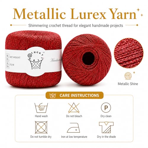 80g Sparkle Silver Lurex Thread Shining Yarn, Metallic Crochet Thread Yarn for Crocheting, Sparkle Metallic for Knitting Clothes, Car Charm, Keychain Charm(Red) - color: Red