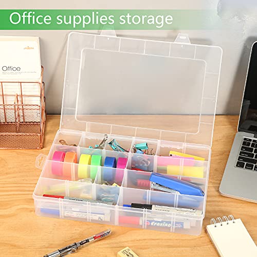 Gbivbe Large 24 Grids Plastic Organizer Box Adjustable Dividers,Clear Storage Box for Jewelry, Art DIY Crafts, Washi Tapes, Beads and Small Parts(3 Pack) - color: Clear-3