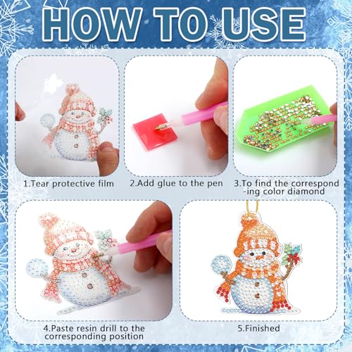 Skylety 20 Pcs Christmas Diamond Art Ornaments Snowman Painting, Colorful - color: Colorful